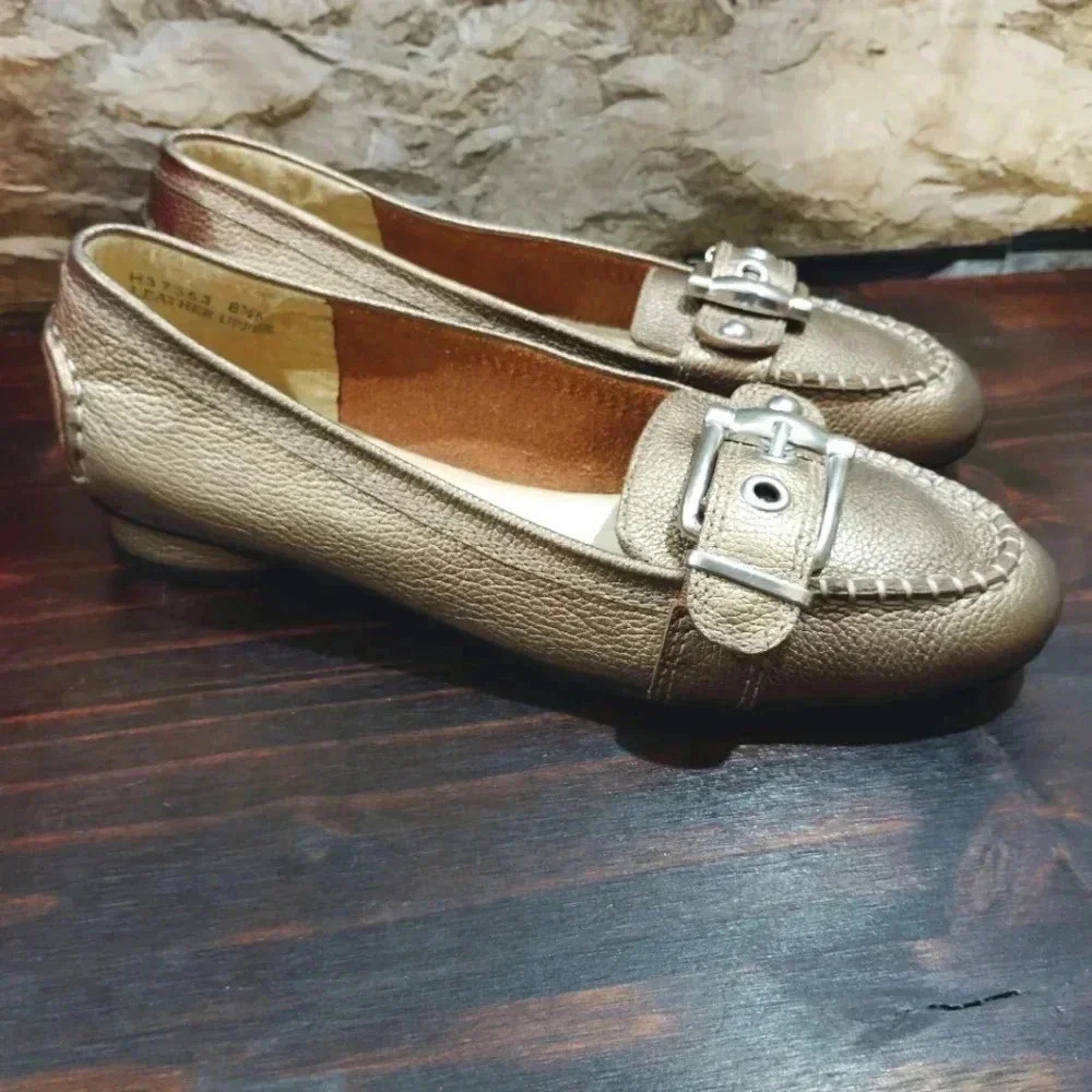 Ros Hommerson Leather Moccasins Gold Buckle Moc Loafer Slip-on Shoes 8.5 - Picture 4 of 12
